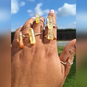Yellow Cristal Ring,Wire Wrapped Ring, Stone Ring